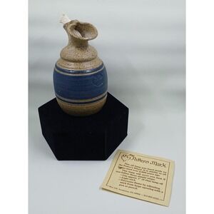 Potters Mark 1986 Art Studio Pottery Oil Lamp Speckled Beige & Blue Glaze